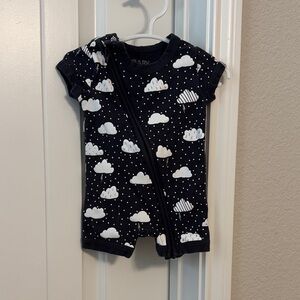 Navy Blue Cloud Print Kids One Piece